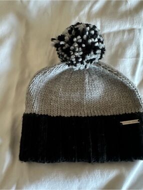 Black and Gray Michael Kors Pom Beanie